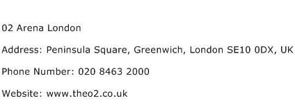 02 Arena London Address Contact Number