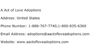 A Act of Love Adoptions Address Contact Number