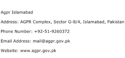 AGPR Islamabad Address Contact Number