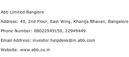 Abb Limited Banglore Address Contact Number