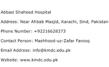 Abbasi Shaheed Hospital Address Contact Number