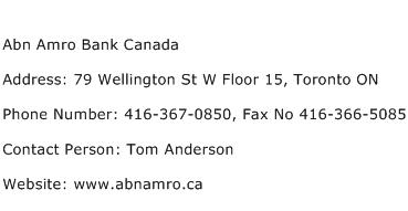 Abn Amro Bank Canada Address Contact Number