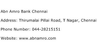 Abn Amro Bank Chennai Address Contact Number