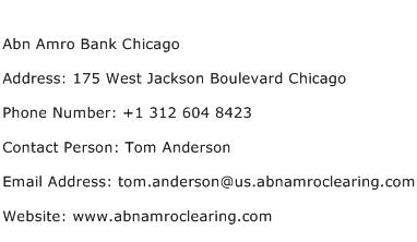 Abn Amro Bank Chicago Address Contact Number