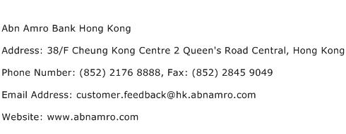 Abn Amro Bank Hong Kong Address Contact Number