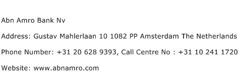 Abn Amro Bank Nv Address Contact Number
