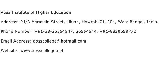 Abss Institute of Higher Education Address Contact Number