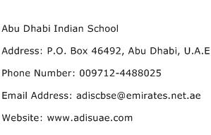 Abu Dhabi Indian School Address Contact Number