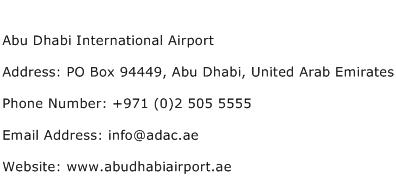 Abu Dhabi International Airport Address Contact Number