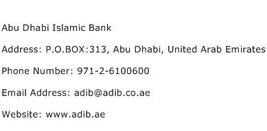 Abu Dhabi Islamic Bank Address Contact Number