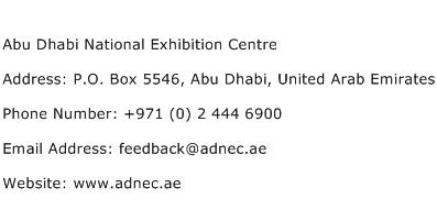 Abu Dhabi National Exhibition Centre Address Contact Number