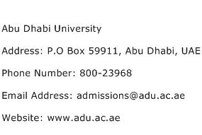 Abu Dhabi University Address Contact Number