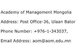 Academy of Management Mongolia Address Contact Number