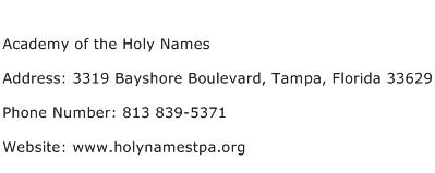 Academy of the Holy Names Address Contact Number