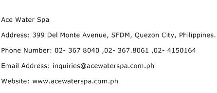 Ace Water Spa Address Contact Number