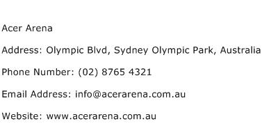 Acer Arena Address Contact Number