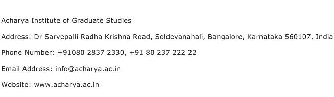 Acharya Institute of Graduate Studies Address Contact Number