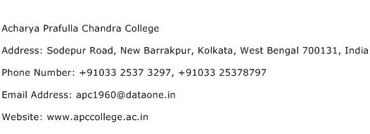 Acharya Prafulla Chandra College Address Contact Number