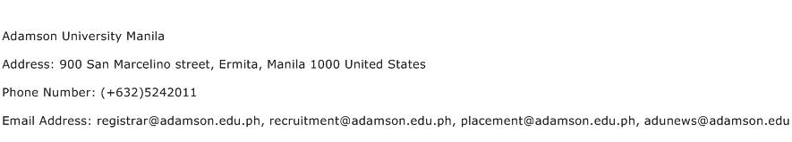 Adamson University Manila Address Contact Number