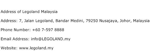 Address of Legoland Malaysia Address Contact Number