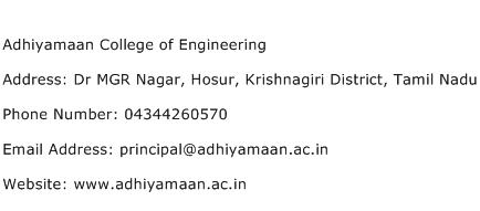Adhiyamaan College of Engineering Address Contact Number