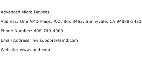 Advanced Micro Devices Address Contact Number