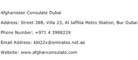 Afghanistan Consulate Dubai Address Contact Number