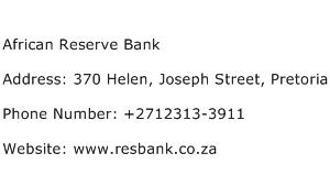 African Reserve Bank Address Contact Number