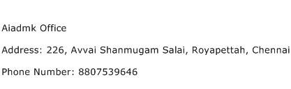 Aiadmk Office Address Contact Number