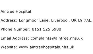 Aintree Hospital Address Contact Number