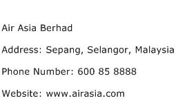 Air Asia Berhad Address Contact Number