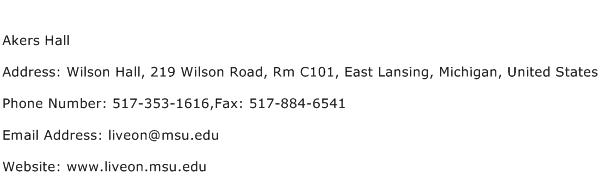 Akers Hall Address Contact Number