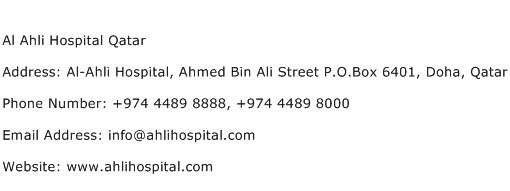 Al Ahli Hospital Qatar Address Contact Number