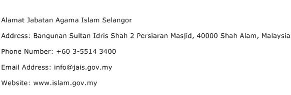 Alamat Jabatan Agama Islam Selangor Address Contact Number