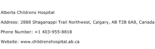 Alberta Childrens Hospital Address Contact Number