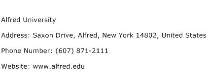 Alfred University Address Contact Number