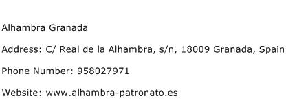 Alhambra Granada Address Contact Number