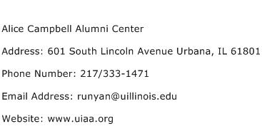 Alice Campbell Alumni Center Address Contact Number