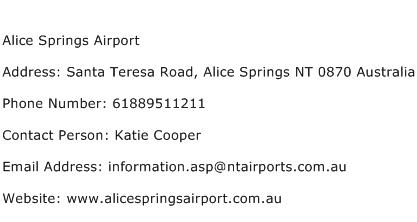 Alice Springs Airport Address Contact Number