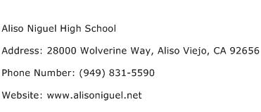 Aliso Niguel High School Address Contact Number