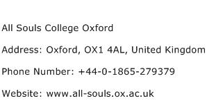 All Souls College Oxford Address Contact Number