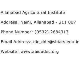 Allahabad Agricultural Institute Address Contact Number