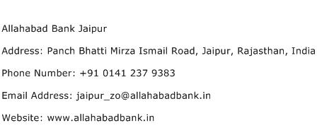 Allahabad Bank Jaipur Address Contact Number