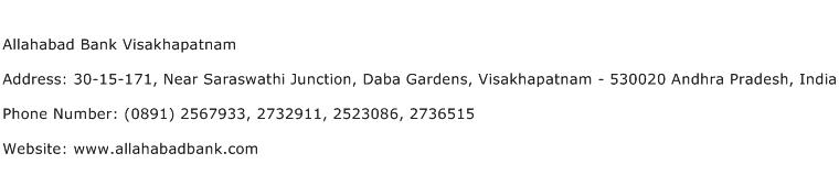 Allahabad Bank Visakhapatnam Address Contact Number