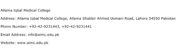 Allama Iqbal Medical College Address Contact Number