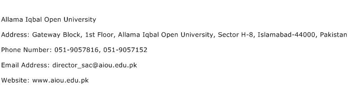Allama Iqbal Open University Address Contact Number