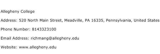 Allegheny College Address Contact Number