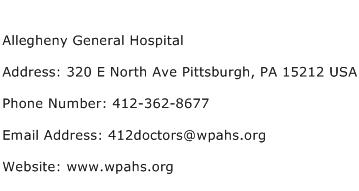 Allegheny General Hospital Address Contact Number