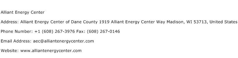 Alliant Energy Center Address Contact Number