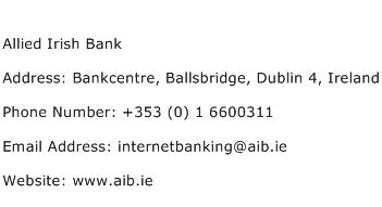 Allied Irish Bank Address Contact Number